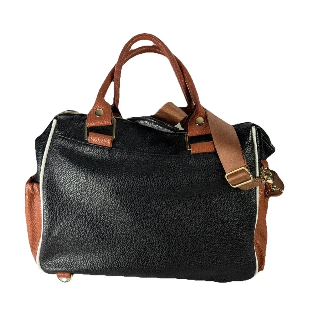 Itzy Ritzy Triple Threat Convertible Diaper Bag Coffee Cream Herringbone EUC